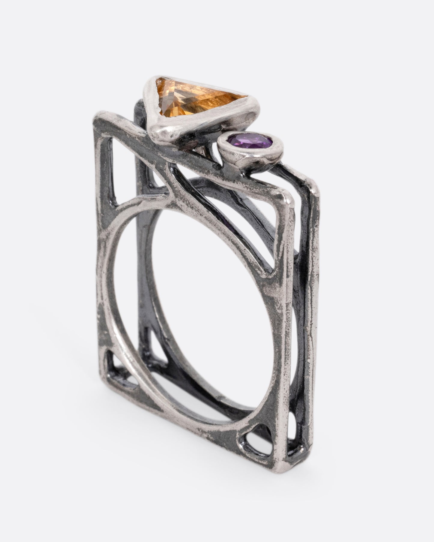 Amethyst and Citrine Square Ring
