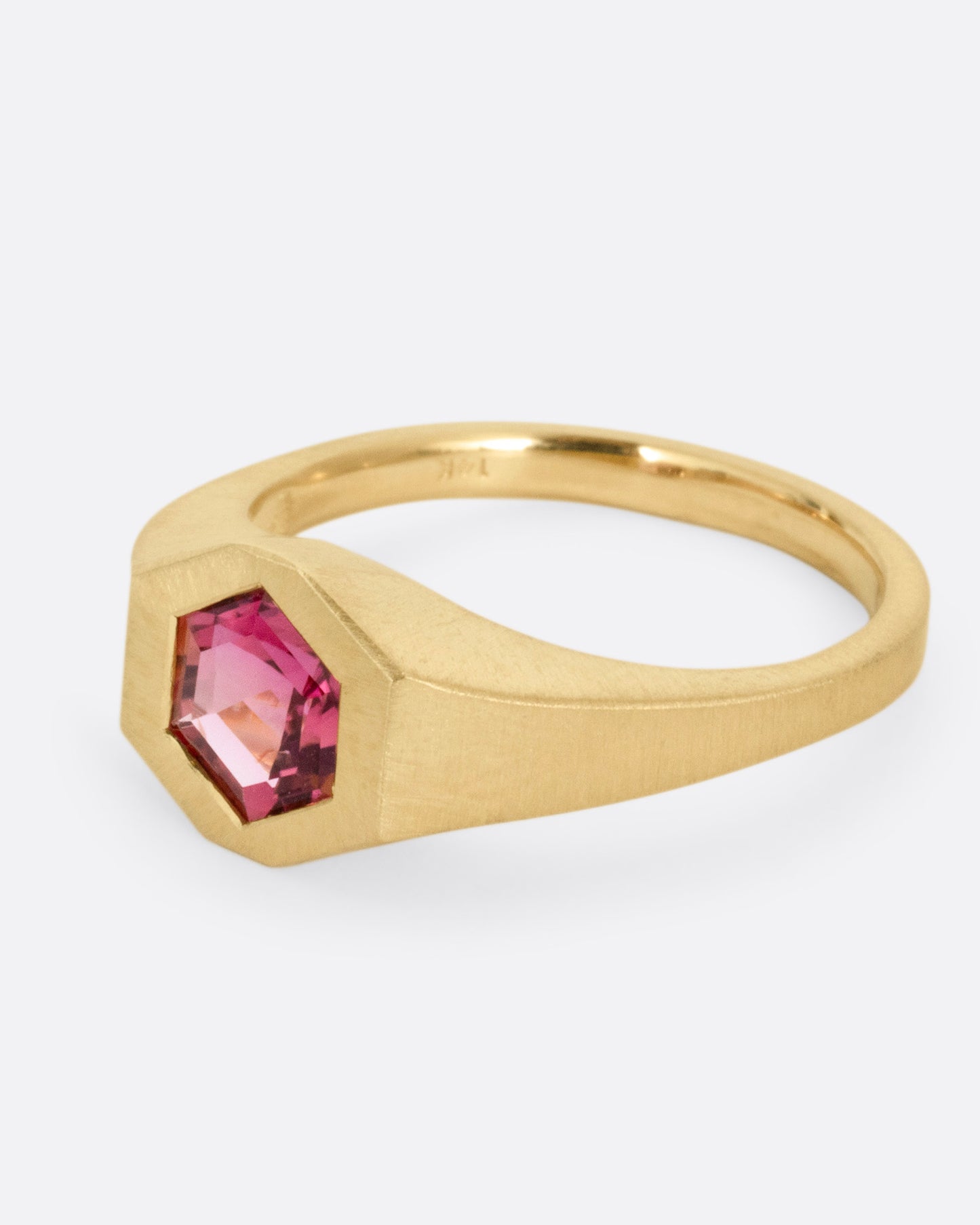 Hexagonal Pink Tourmaline Signet Ring