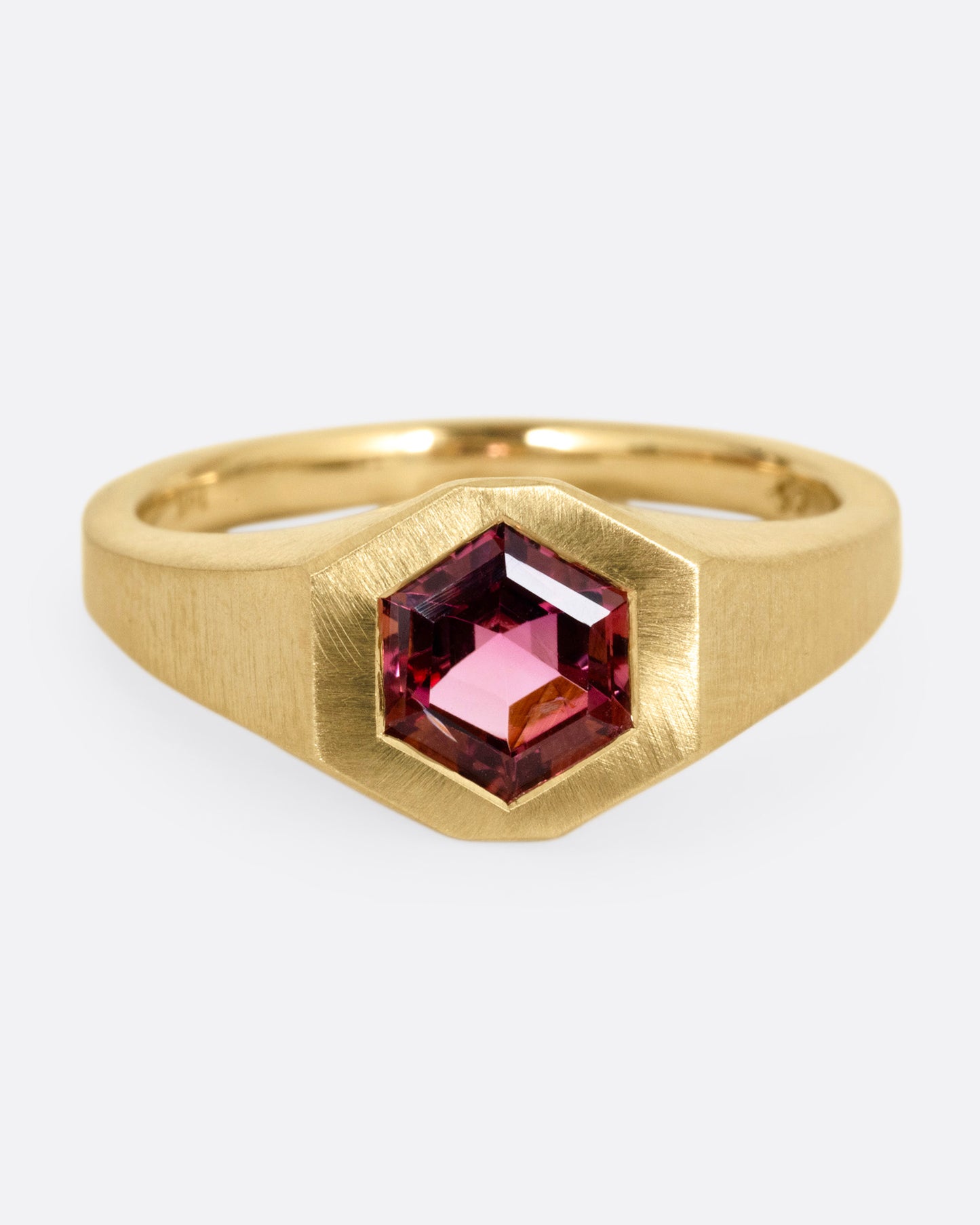 Hexagonal Pink Tourmaline Signet Ring