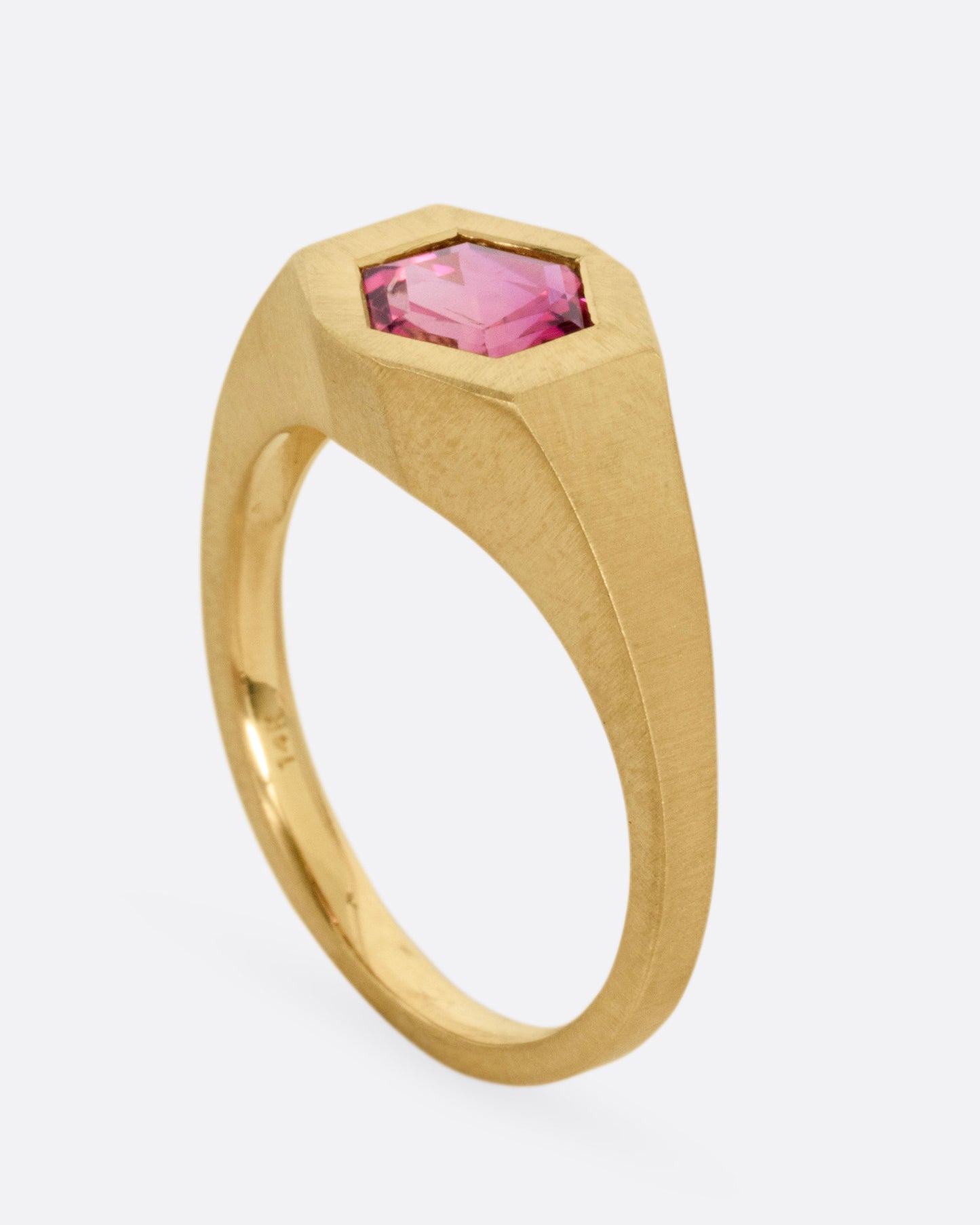 Hexagonal Pink Tourmaline Signet Ring