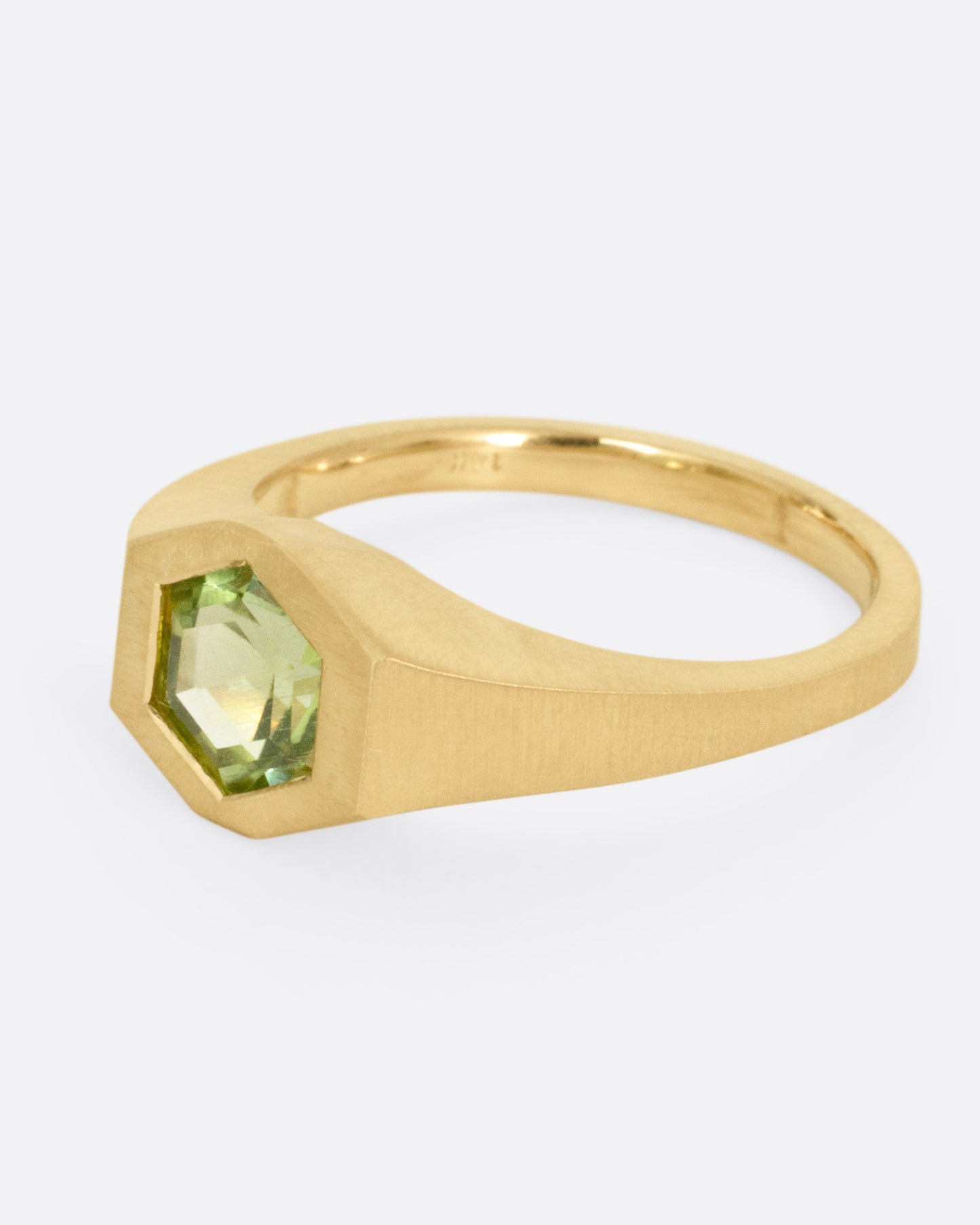 Hexagonal Green Tourmaline Signet Ring