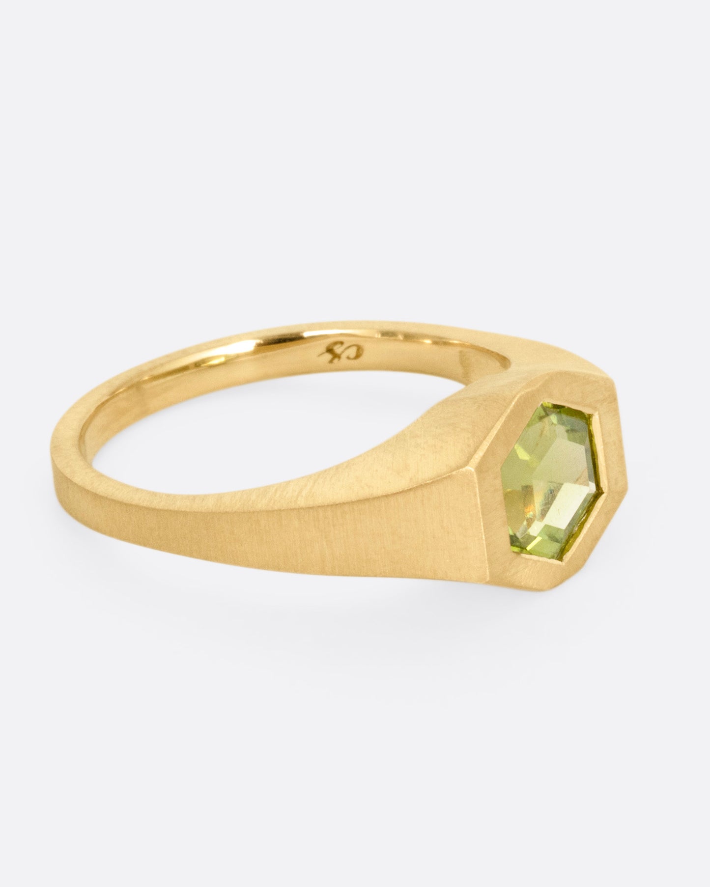 Hexagonal Green Tourmaline Signet Ring