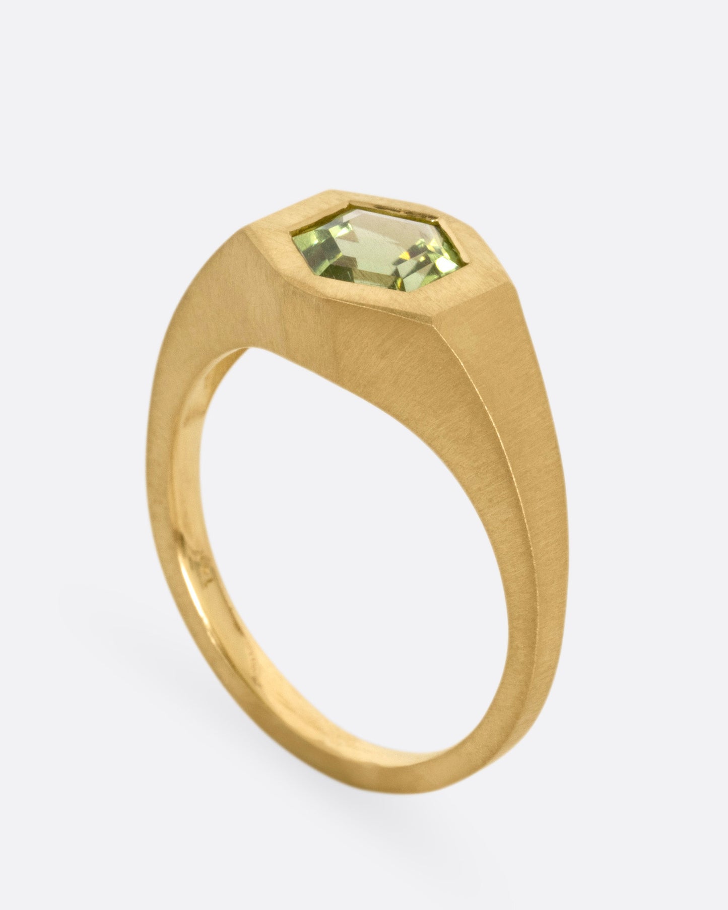 Hexagonal Green Tourmaline Signet Ring