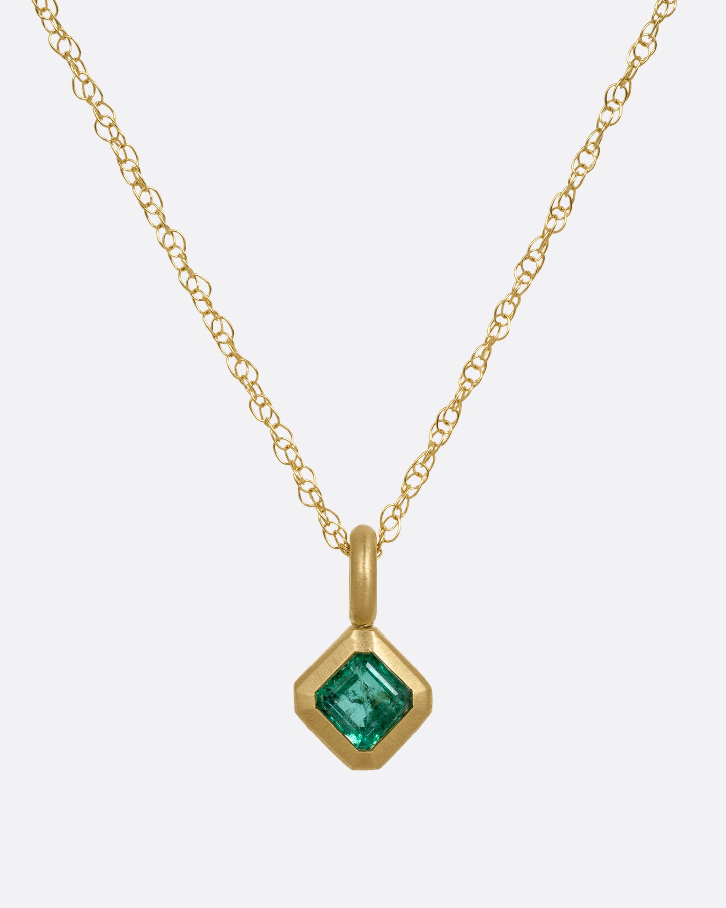 Emerald Offset Petite Pendant Necklace