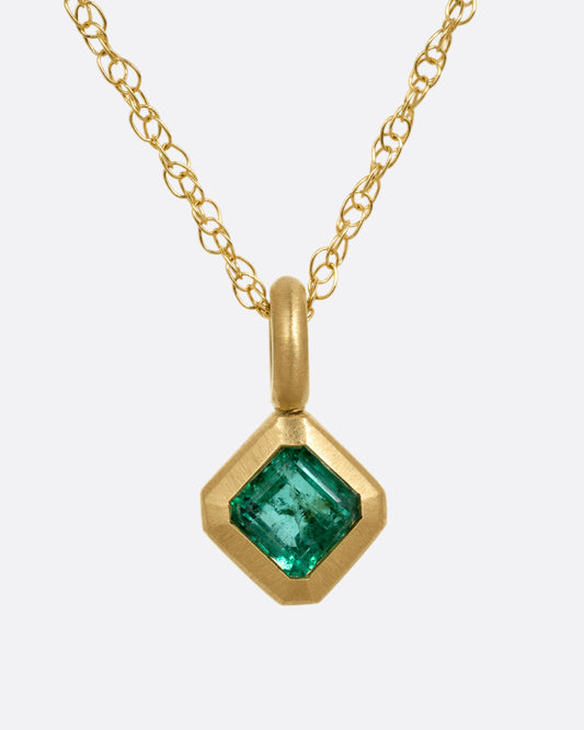Emerald Offset Petite Pendant Necklace