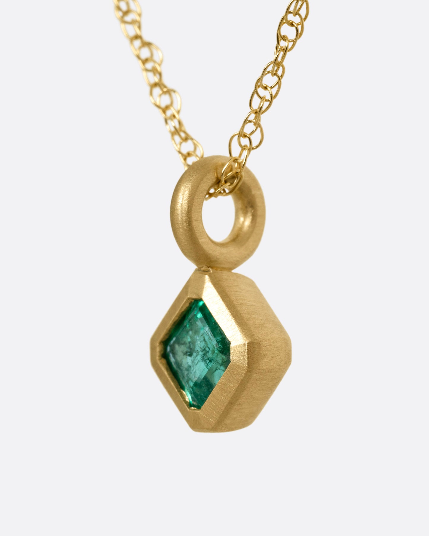Emerald Offset Petite Pendant Necklace