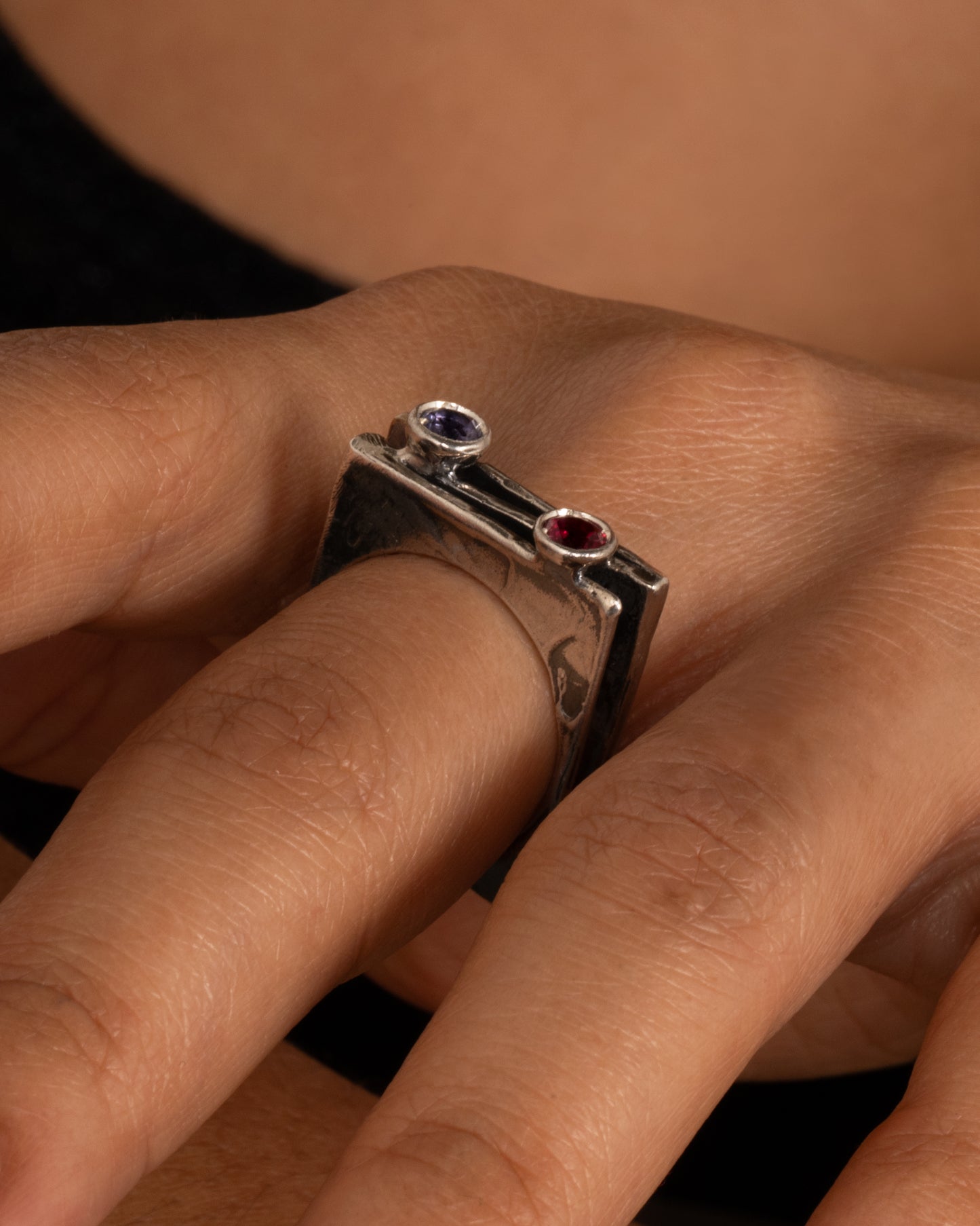 Iolite and Rhodolite Layered Ring