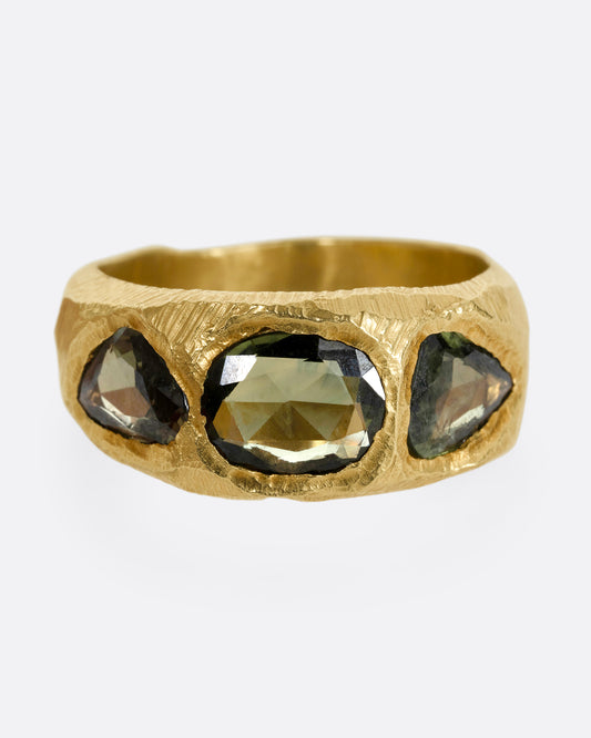Green Sapphire Trio Ring