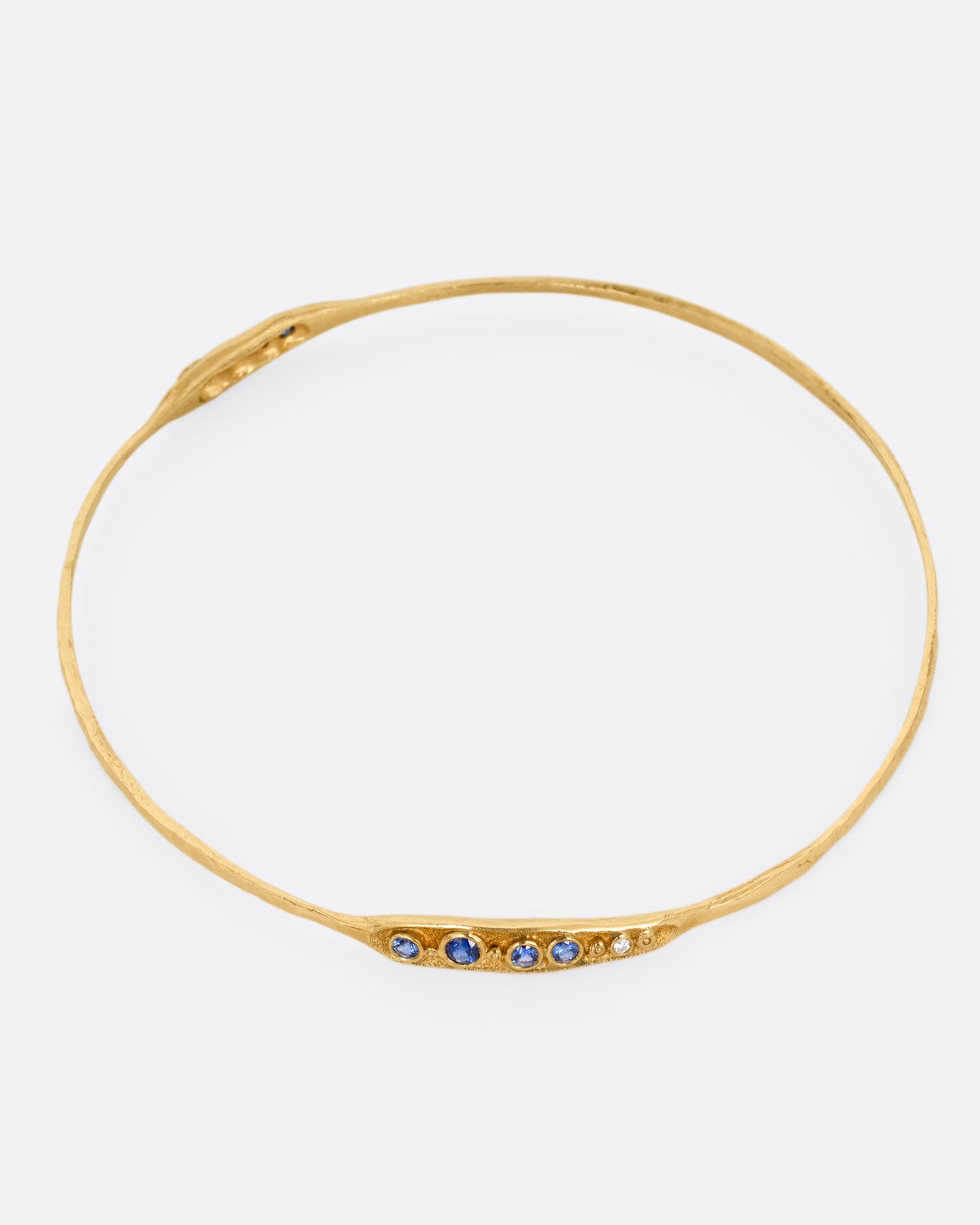 Blue Sapphire and Diamond Organic Bangle Bracelet