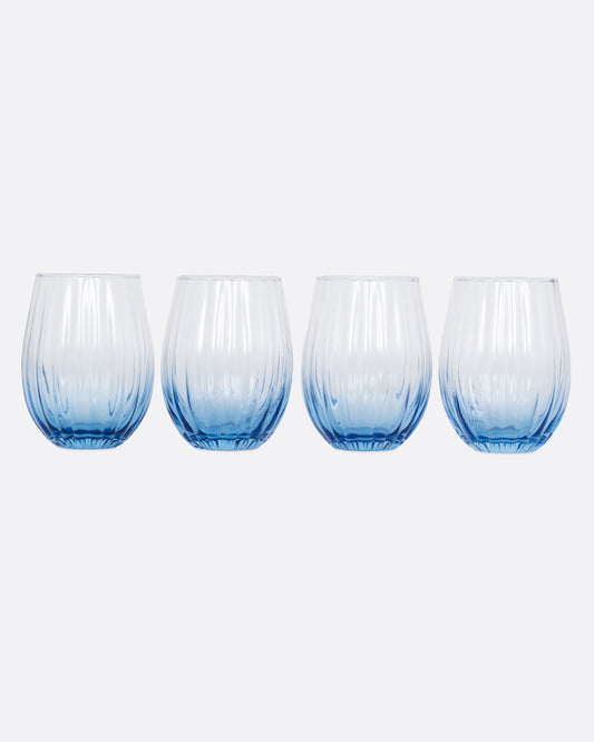 Four ridged glasses with a blue tint, shown from the front.