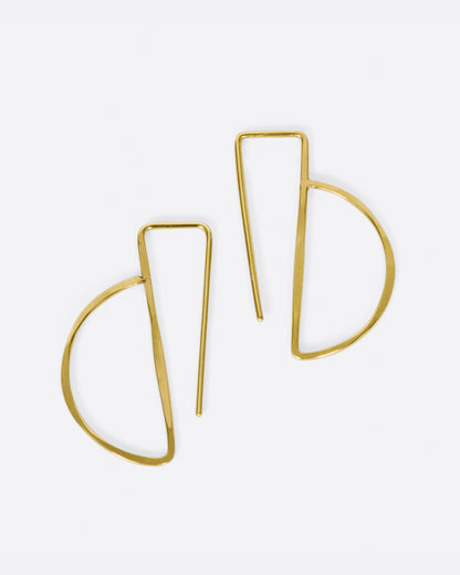 Christine Fail small Partition hook earrings in Fairmined gold, a hammered wire bent into a half circle and a long rectangle