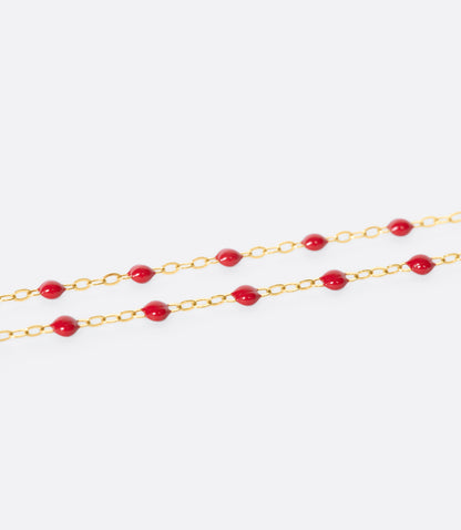Rose gold resin bead bracelet, shown in red resin