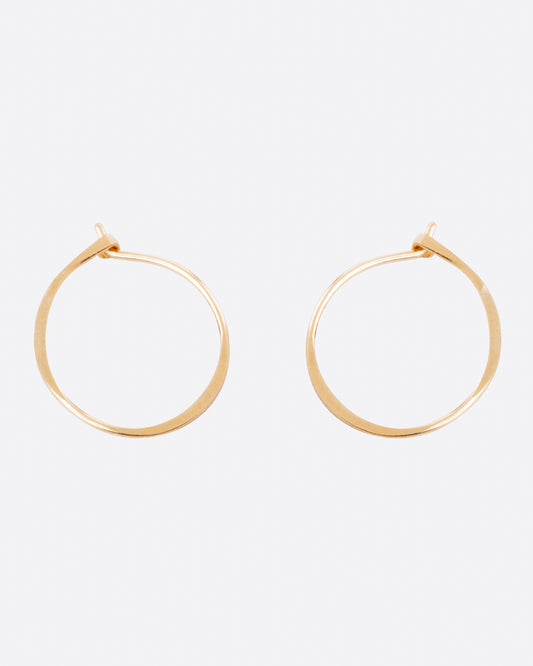 Fairmined gold, hand-hammered round hoop earrings that close upon themselves.