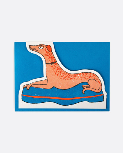 Dog die-cut card, shown with its blue envelope
