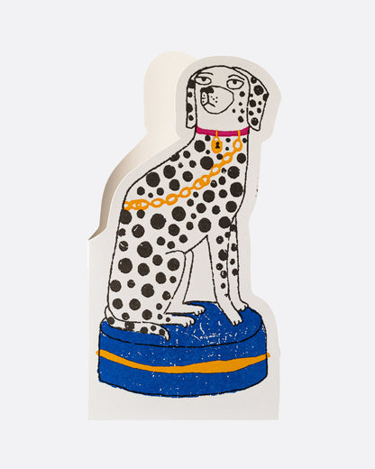Archivist Gallery Dalmatian die-cut card, a spotted dog sitting on a blue cushion
