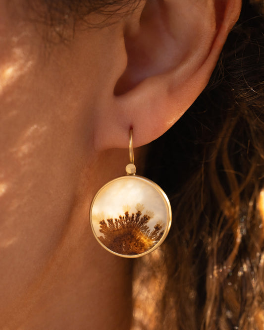 Dendritic Agate Circle Drop Earrings
