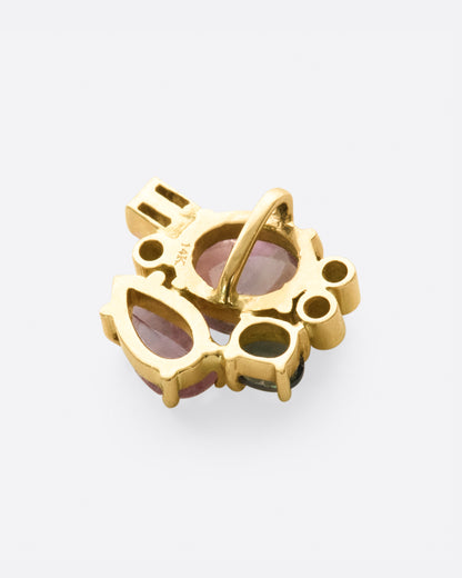 Yellow gold watermelon tourmaline cluster pendant, back of the pendant showing the open settings