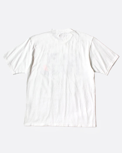 A white t-shirt shown from the back.