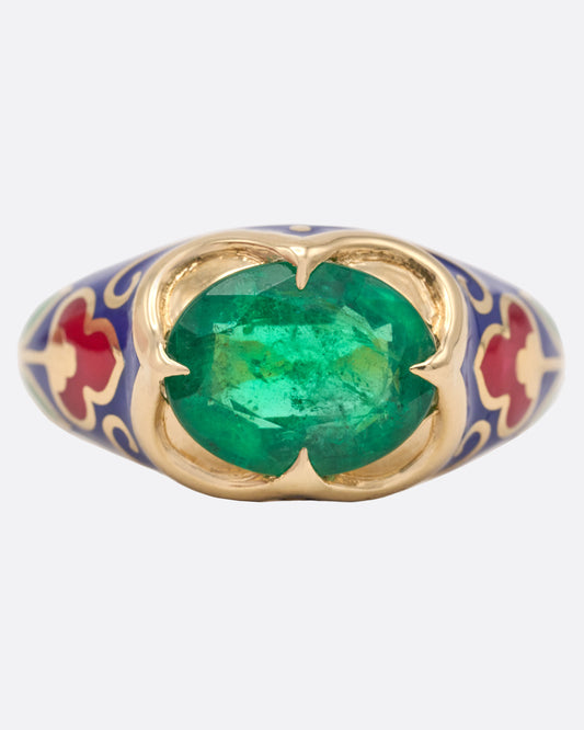 Emerald and Enamel Tulip Ring