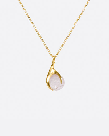 Yellow gold and pink tourmaline pendant necklace, front view of the pendant and chain
