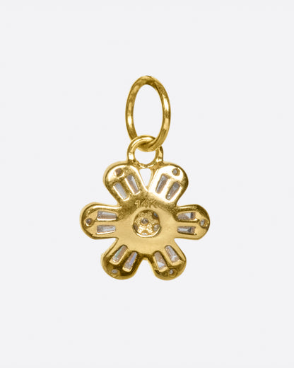 Yellow gold diamond daisy charm, back of the charm