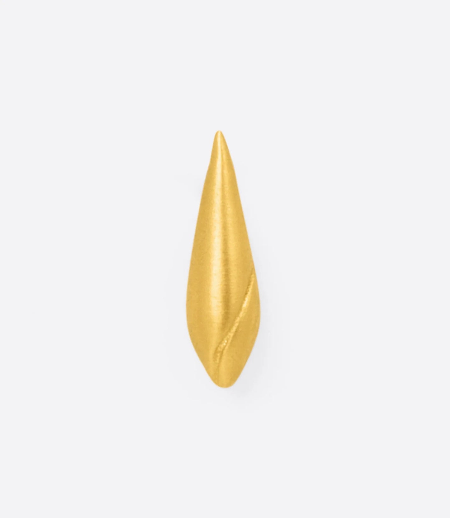 A yellow gold teardrop shaped stud earring, shown from the front.
