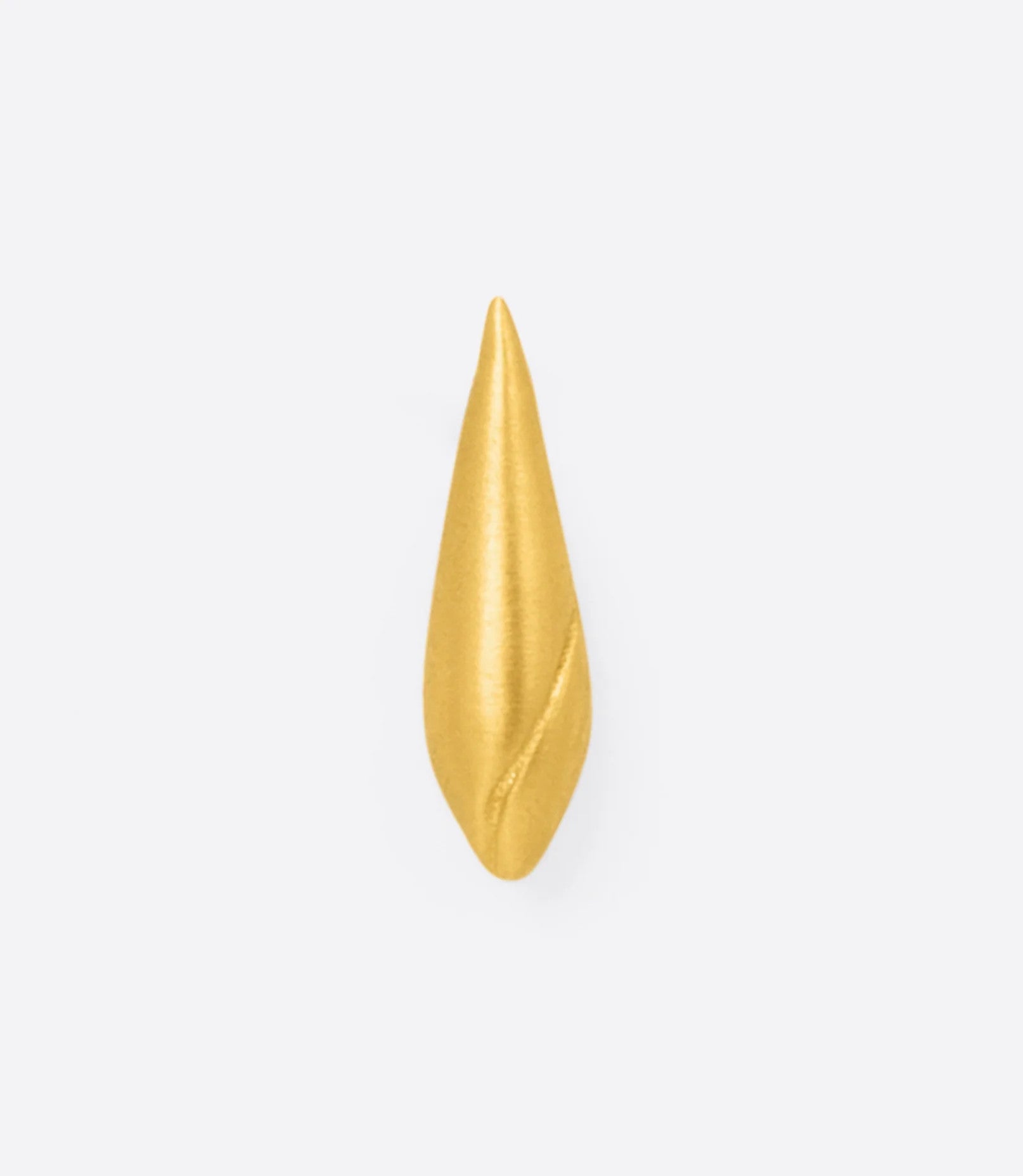 A yellow gold teardrop shaped stud earring, shown from the front.