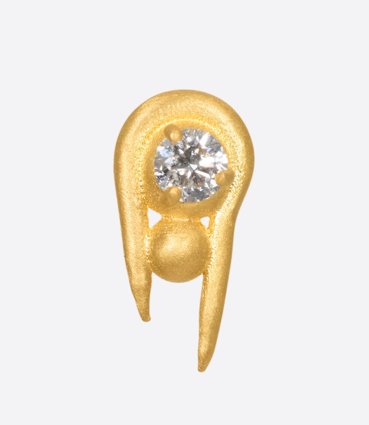 A yellow gold stud earring with a prong set diamond, shown from the front.
