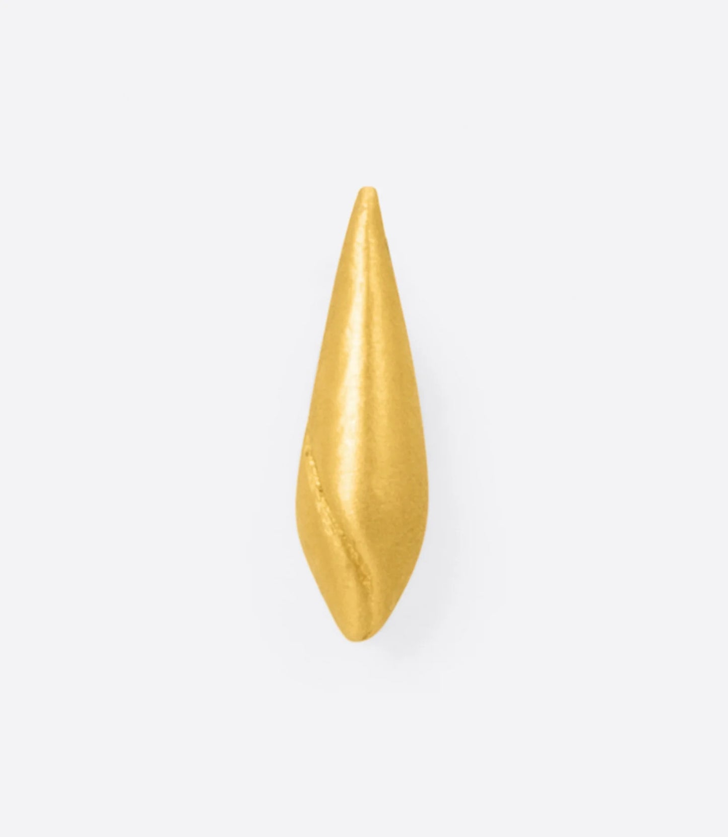 A yellow gold teardrop shaped stud earring, shown from the front.