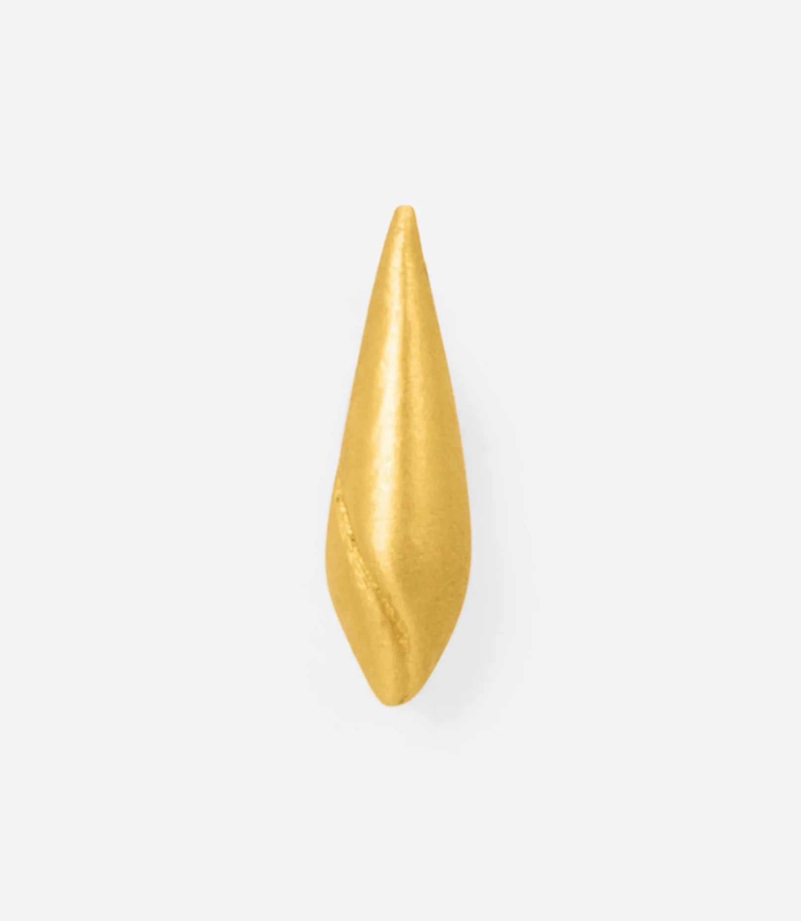 A yellow gold teardrop shaped stud earring, shown from the front.