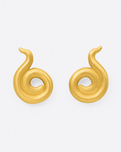 Yellow gold coil stud earrings, the pair from the front