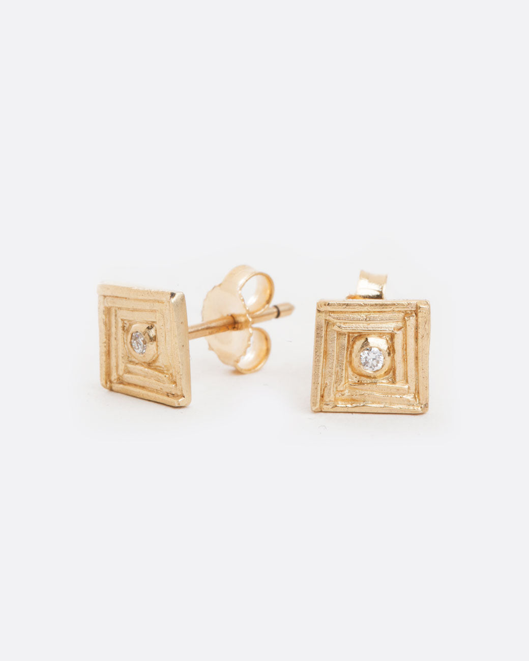 Square Stud Earrings with Diamonds