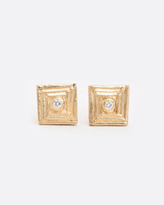 Square Stud Earrings with Diamonds