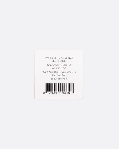 The back of a square 2" gift card with store informational details and a barcode.