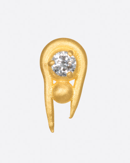Yellow gold diamond sphere stud earring, front view from slightly above
