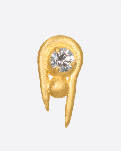 Yellow gold diamond sphere stud earring, front view