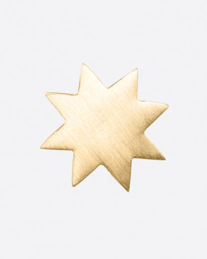 Yellow gold star stud earring, front view of the star